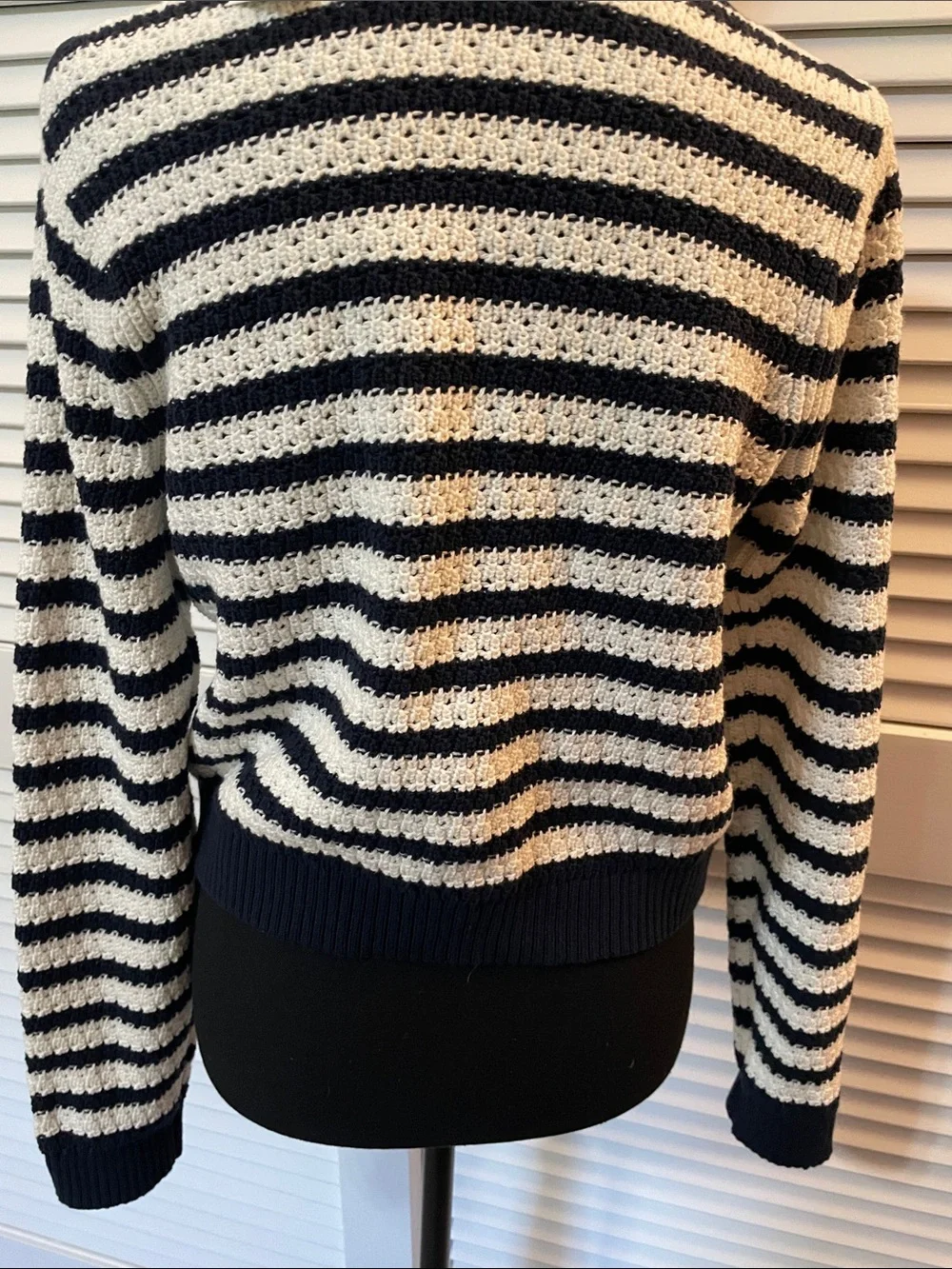Banana Republic Navy and Cream Striped Crochet Button Cardigan